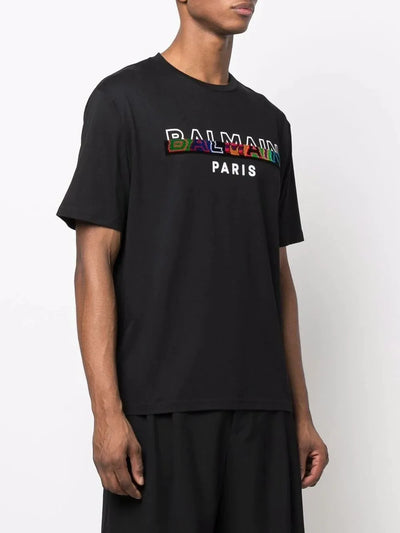 Balmain Split Textured Logo T-Shirt in Black