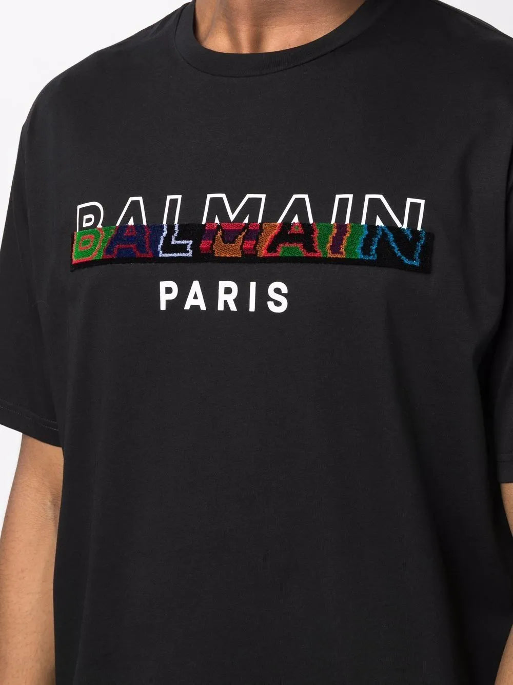 Balmain Split Textured Logo T-Shirt in Black