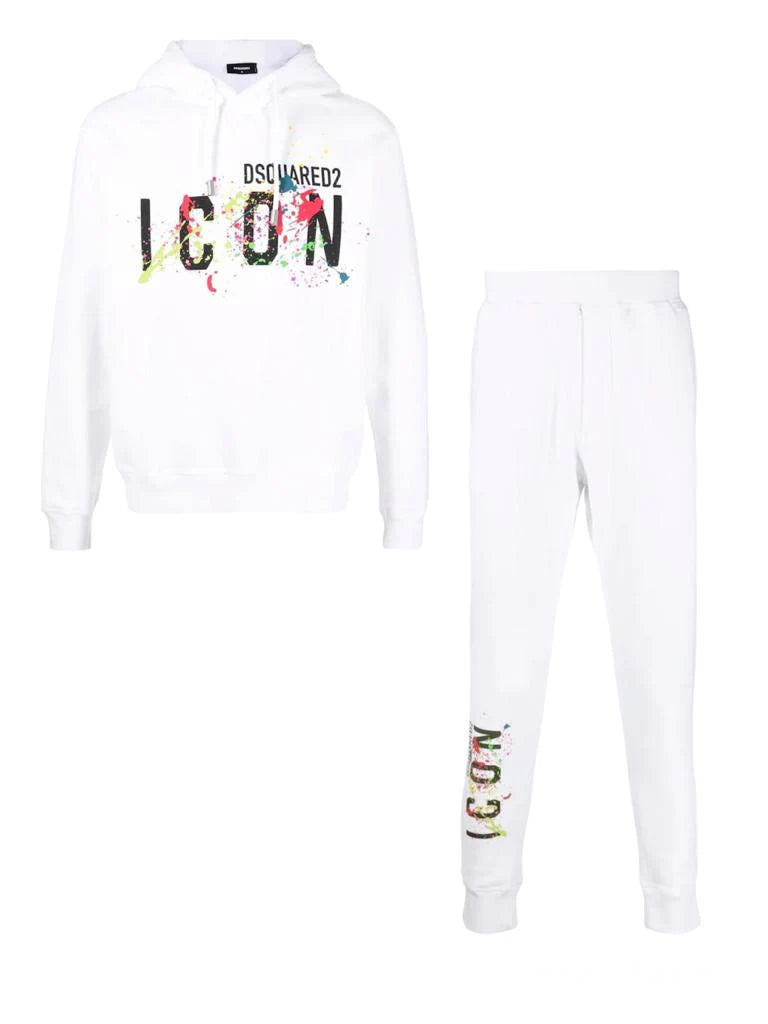 Dsquared2 Icon Splattered Hoodie & Joggers Tracksuit in White