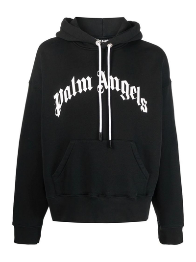 Palm Angels – Geschwungener Kapuzenpullover mit Logo in Schwarz