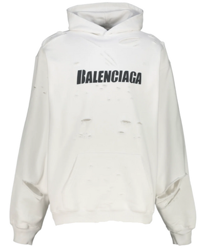 Balenciaga Caps – Oversize-Kapuzenpullover im Destroyed-Look in Weiß