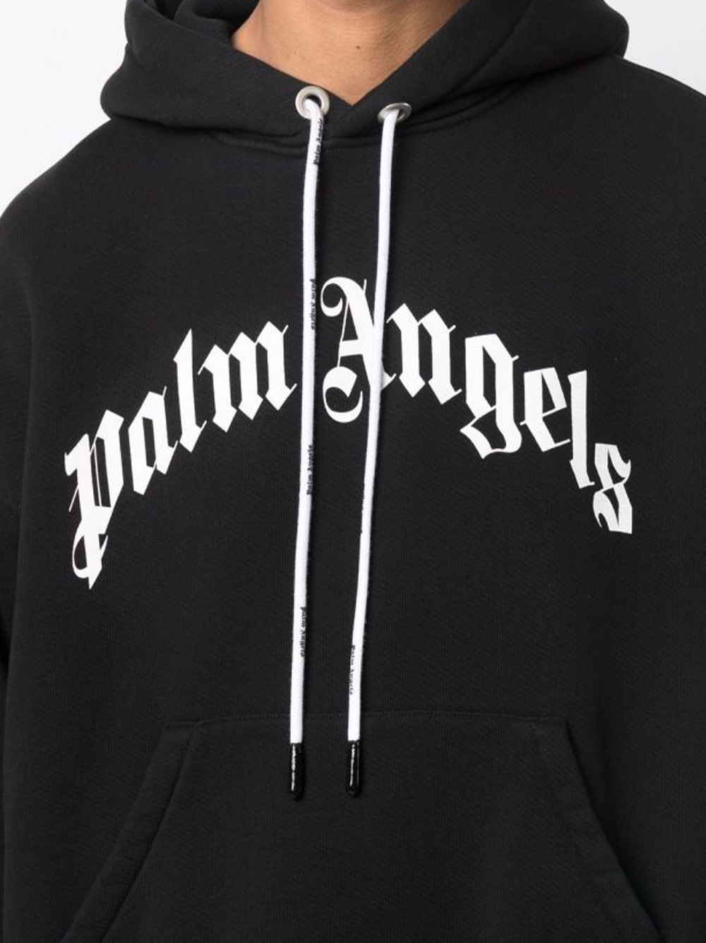 Palm Angels Curved Logo Hoodie in Black