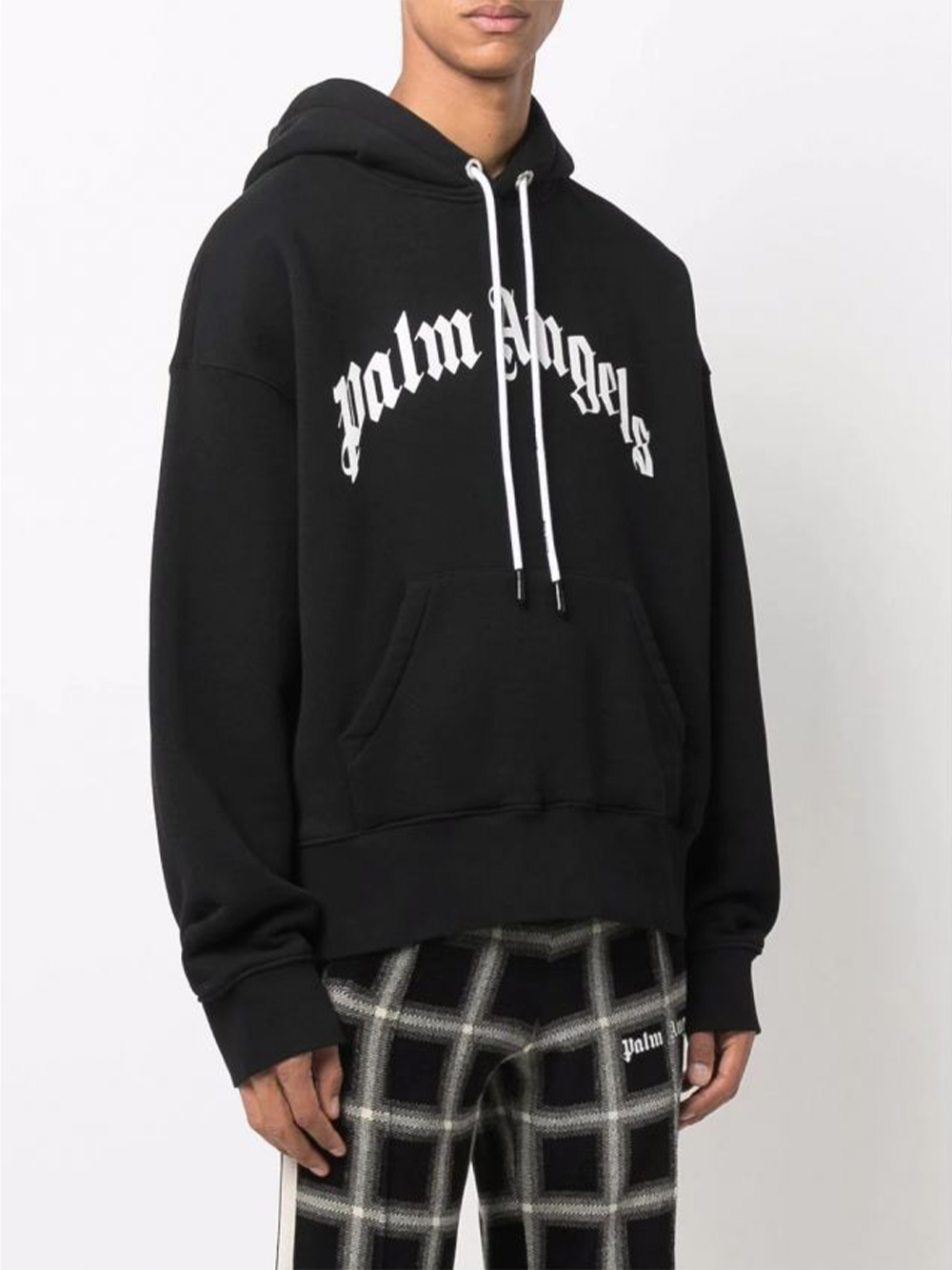 Palm Angels – Geschwungener Kapuzenpullover mit Logo in Schwarz