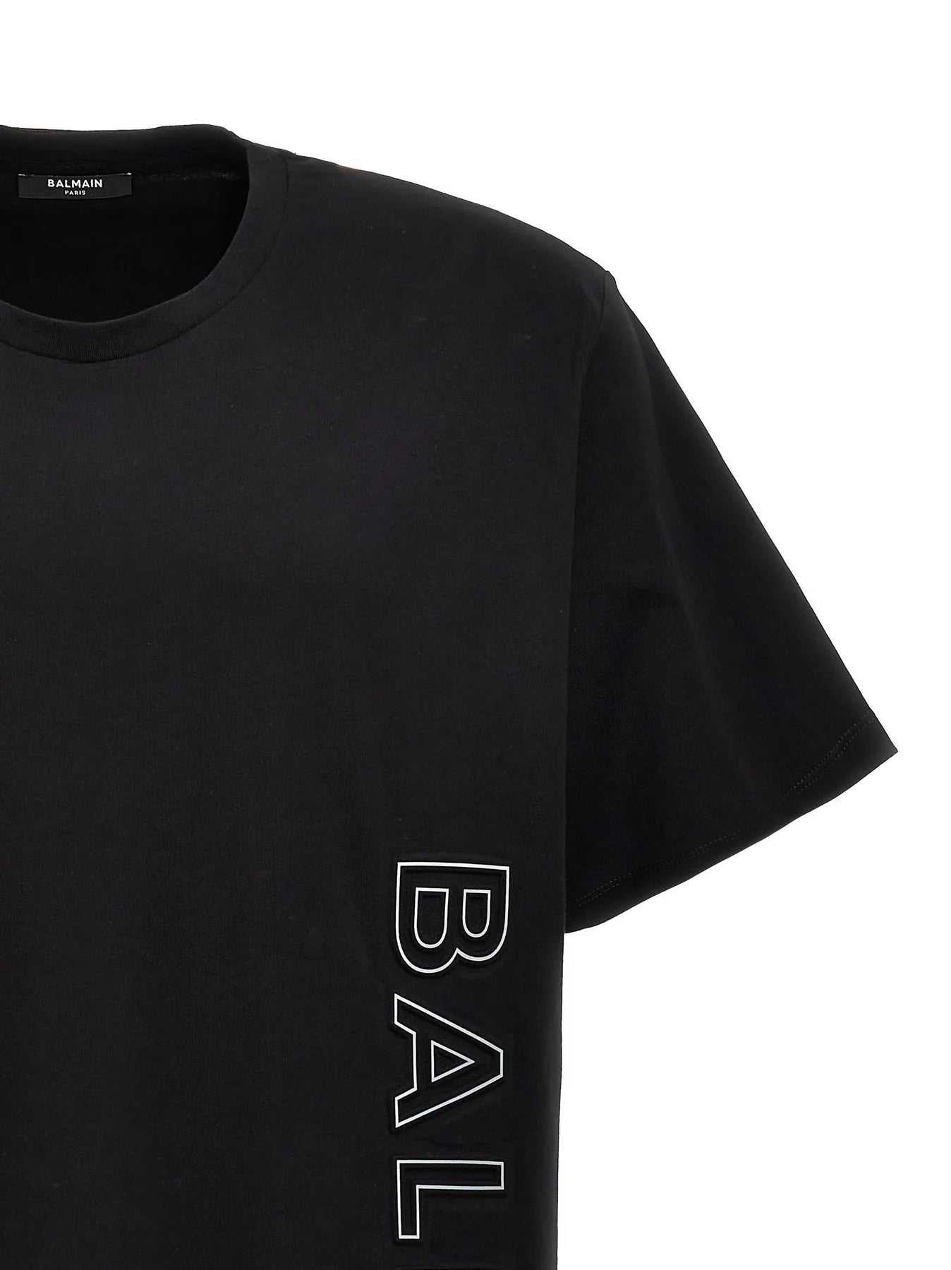 Balmain Embossed Vertical Logo T-Shirt in Black