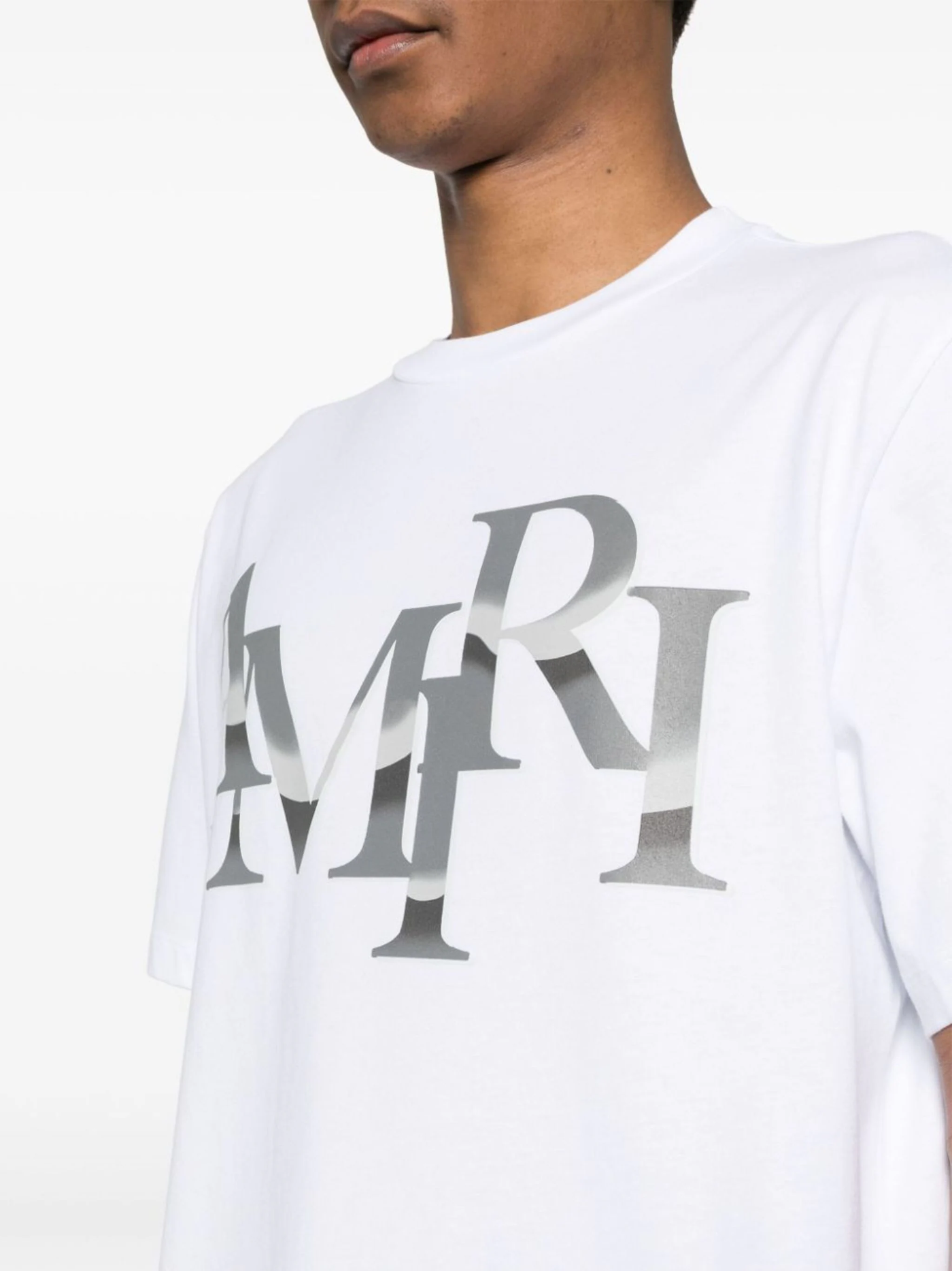 Amiri Staggered Chrome Printed Logo T-Shirt in White