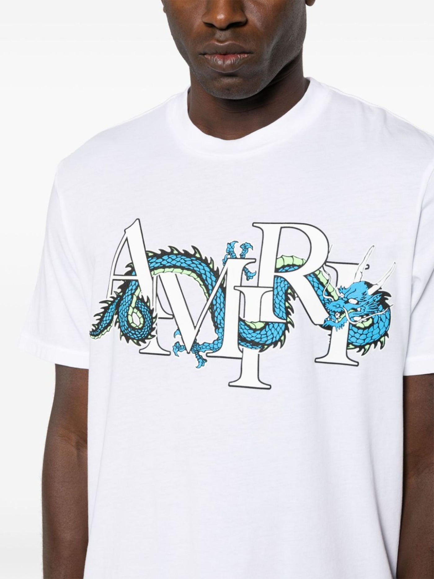 Amiri – Weißes T-Shirt mit „Lunar New Year Blue Dragon“-Aufdruck