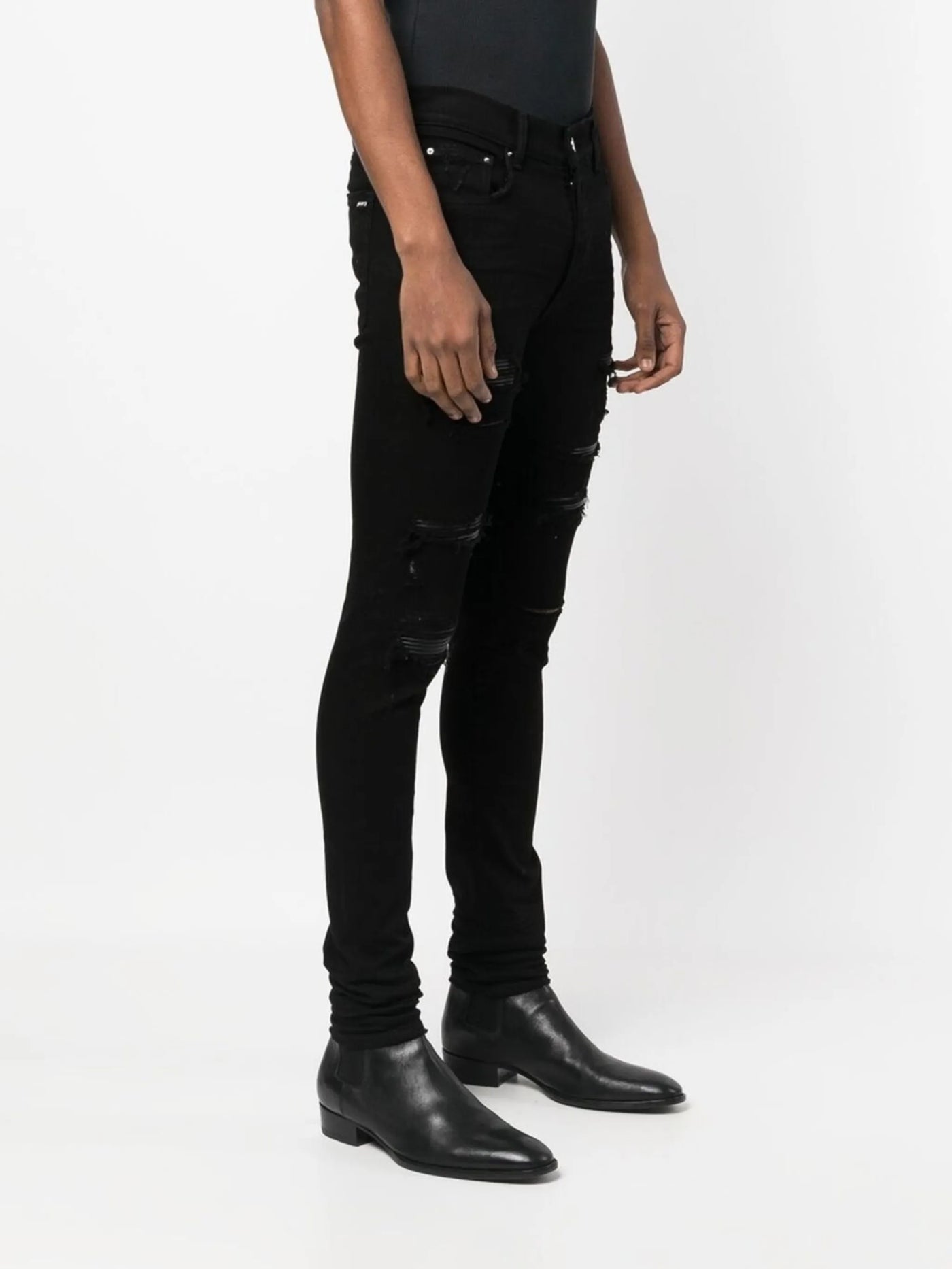 Amiri Leather Thrasher Ripped Jeans in Black