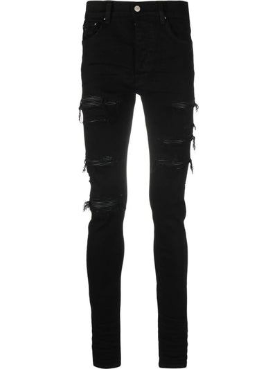 Amiri Leather Thrasher Ripped Jeans in Black