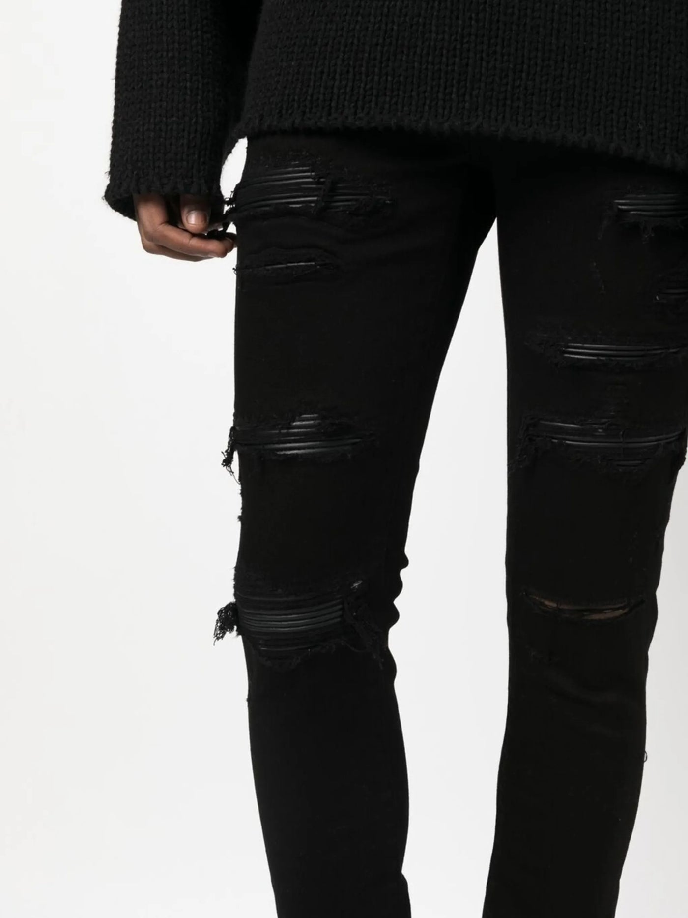 Amiri Leather Thrasher Ripped Jeans in Black