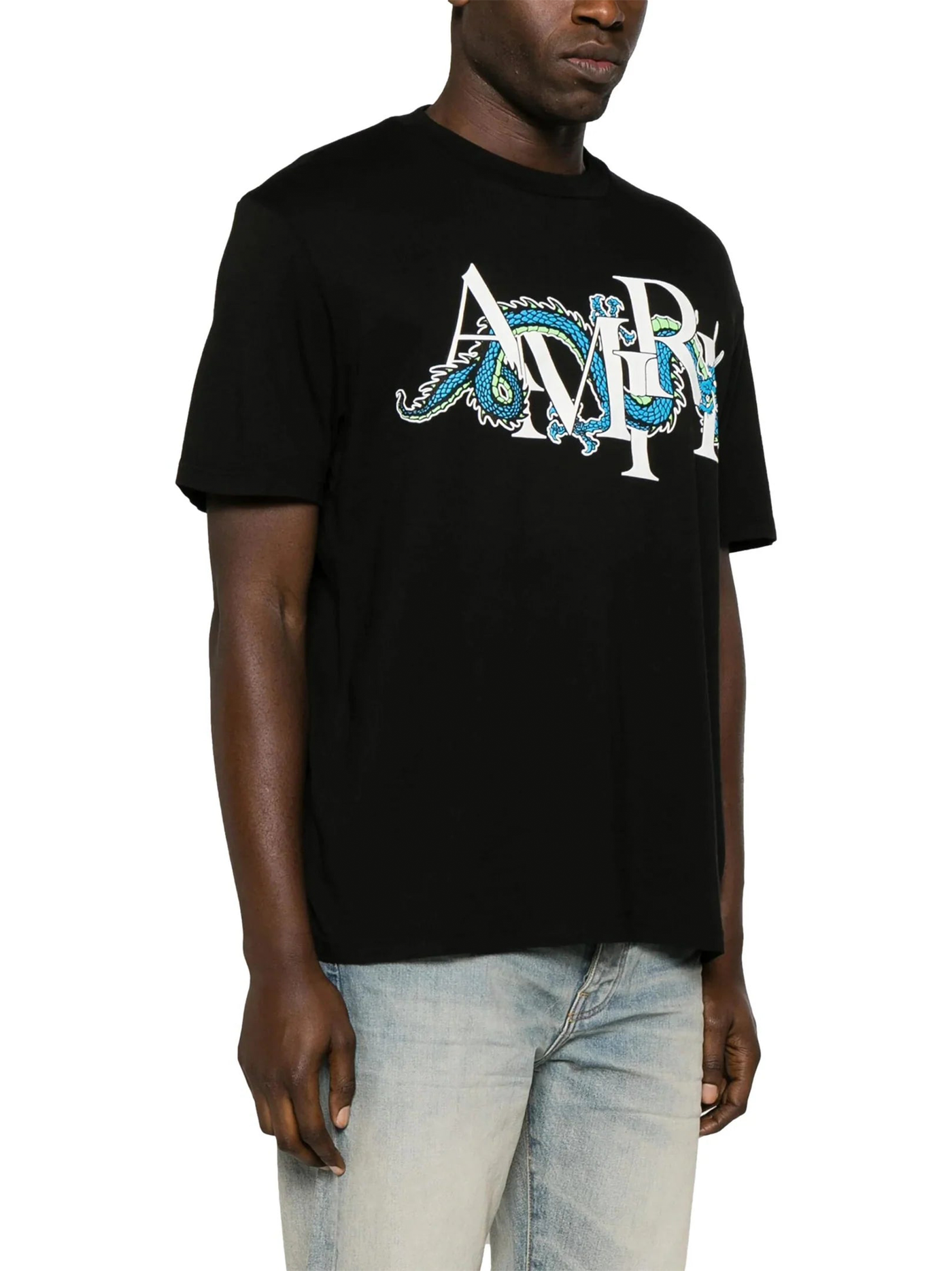 Amiri Lunar New Year Blue Dragon Printed T-Shirt in Black