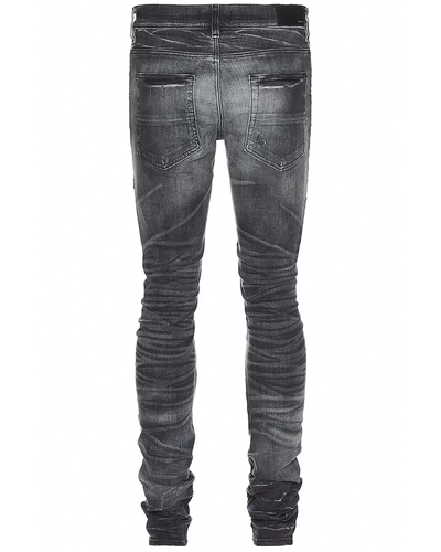 Amiri MX1 Leather Skinny Jeans in Storm Grey