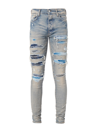 Amiri – Thrasher – Enge Jeans mit Batikmuster und Bandana-Muster in Blau