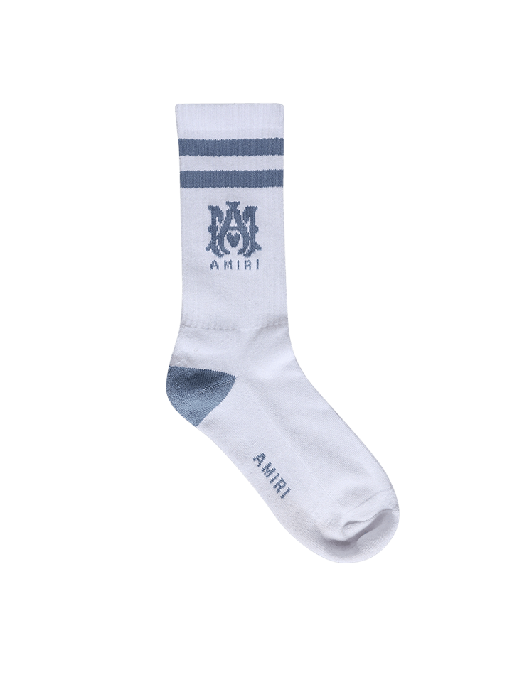 Amiri Stripe Socks in White/Dusty Blue