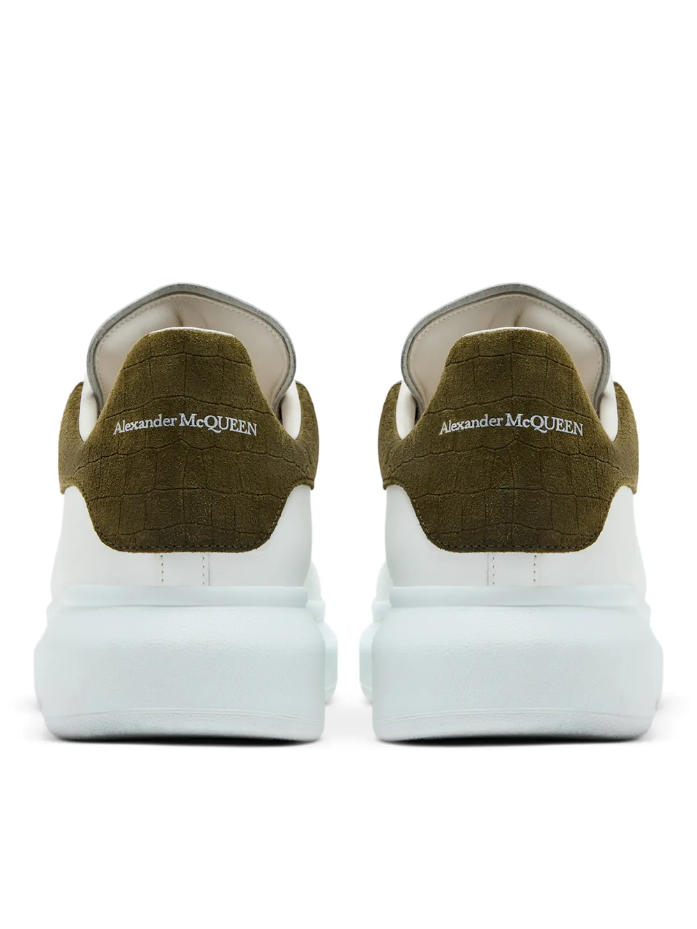 Alexander McQueen Oversized Leather Trainer in White/Khaki Crocodile