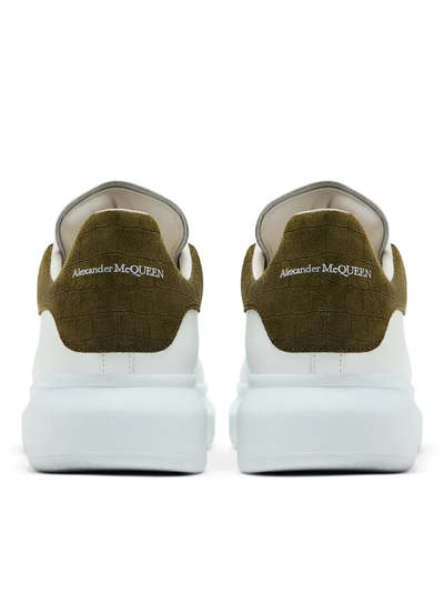 Alexander McQueen Oversized Leather Trainer in White/Khaki Crocodile