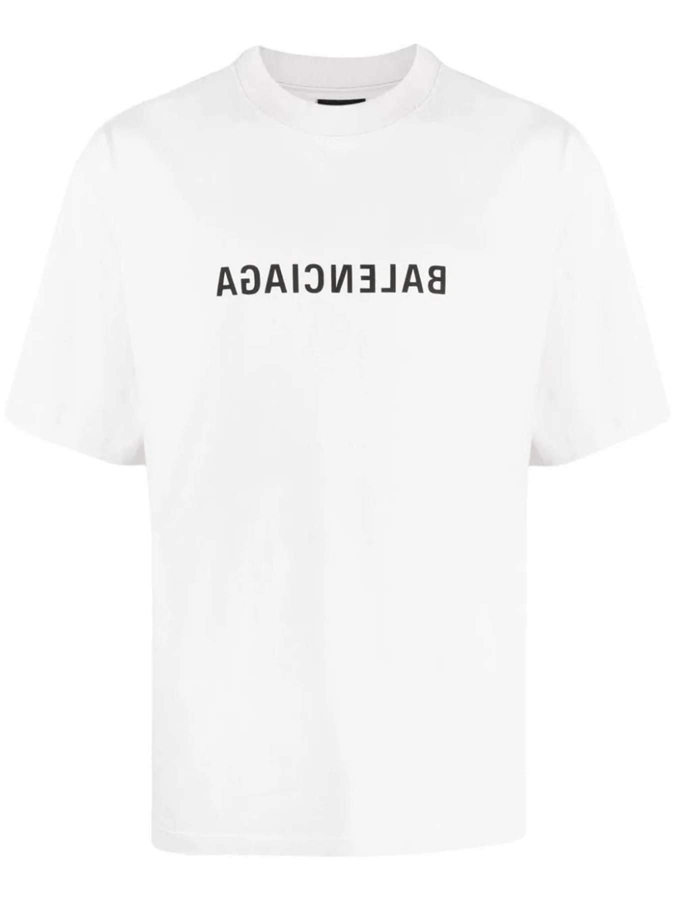 Balenciaga – T-Shirt mit umgekehrtem Logo-Print in Weiß