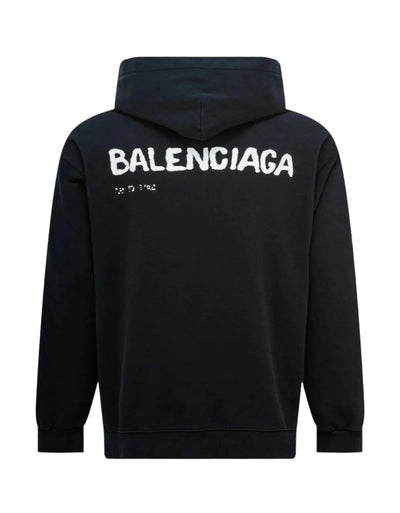 Balenciaga Hand Drawn-logo Cotton Hoodie Black