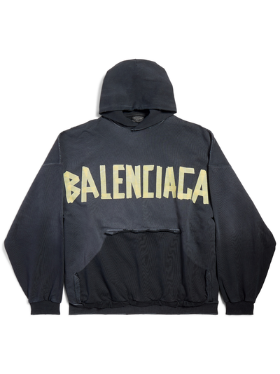Balenciaga Taped Logo Ripped Pocket Oversized Hoodie in Faded Black