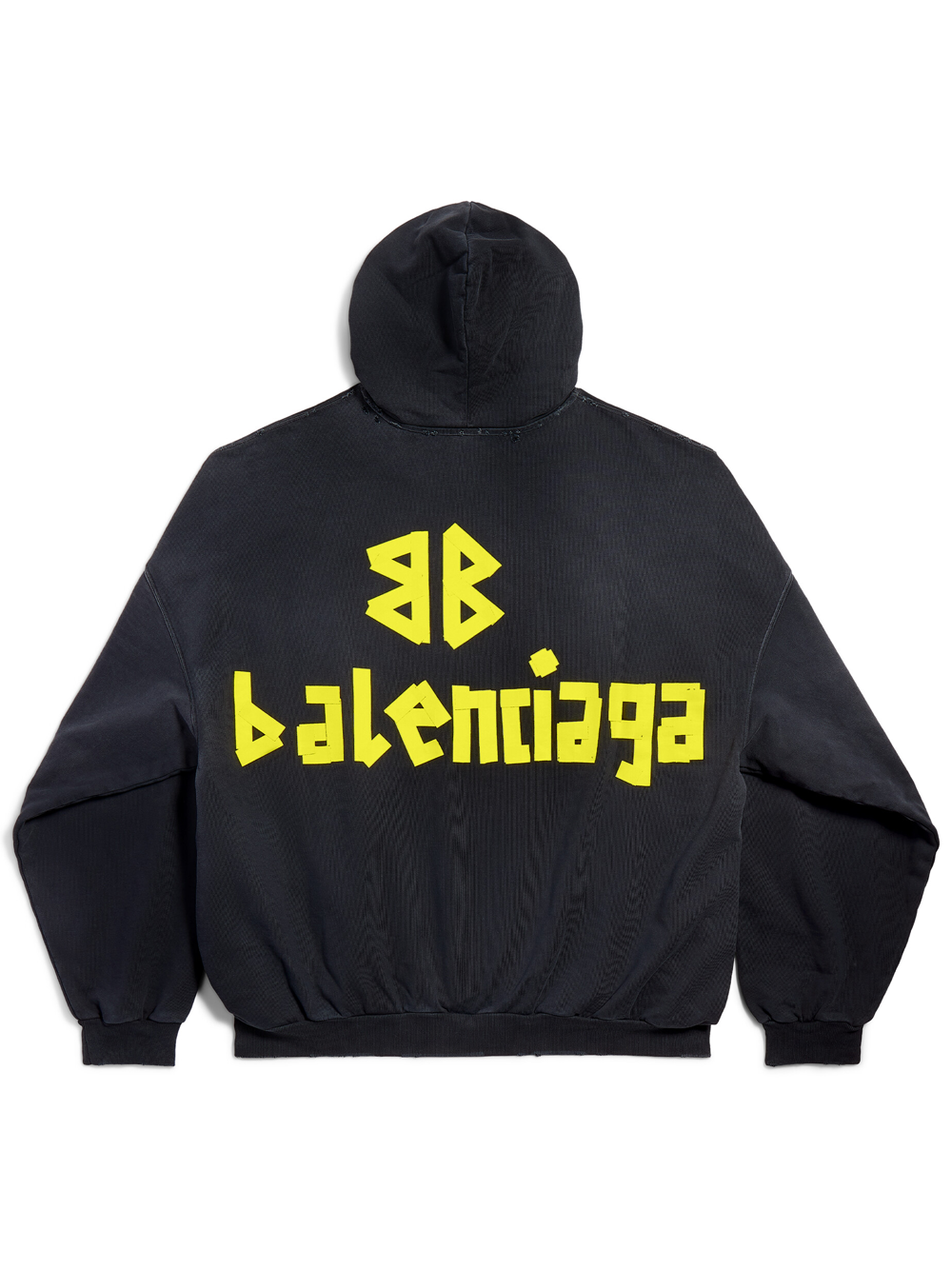 Balenciaga Taped Logo Ripped Pocket Oversized Hoodie in Faded Black