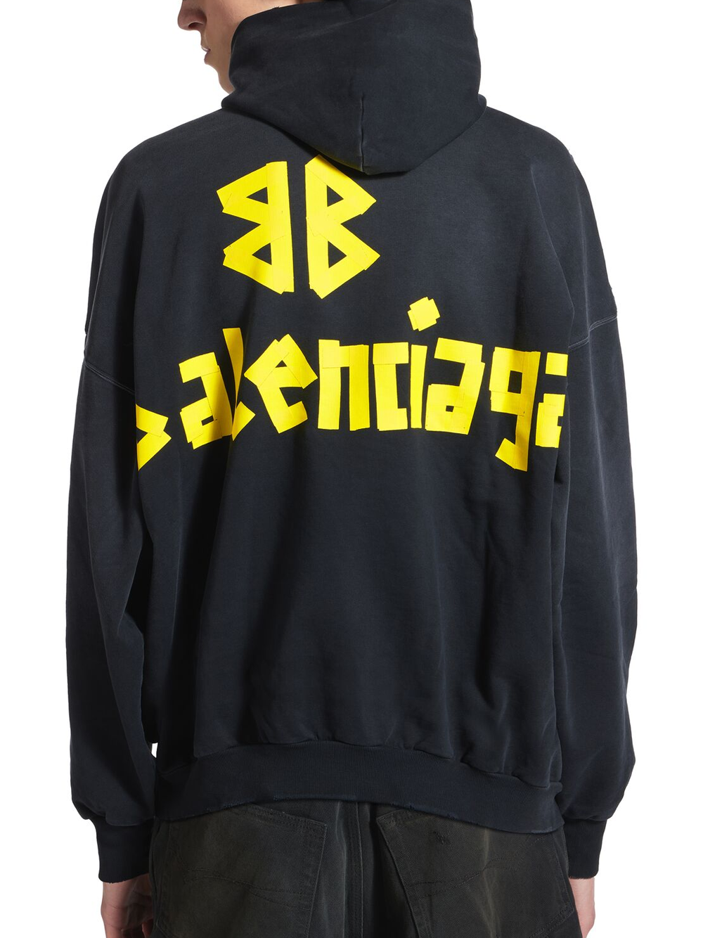 Balenciaga Taped Logo Ripped Pocket Oversized Hoodie in Faded Black