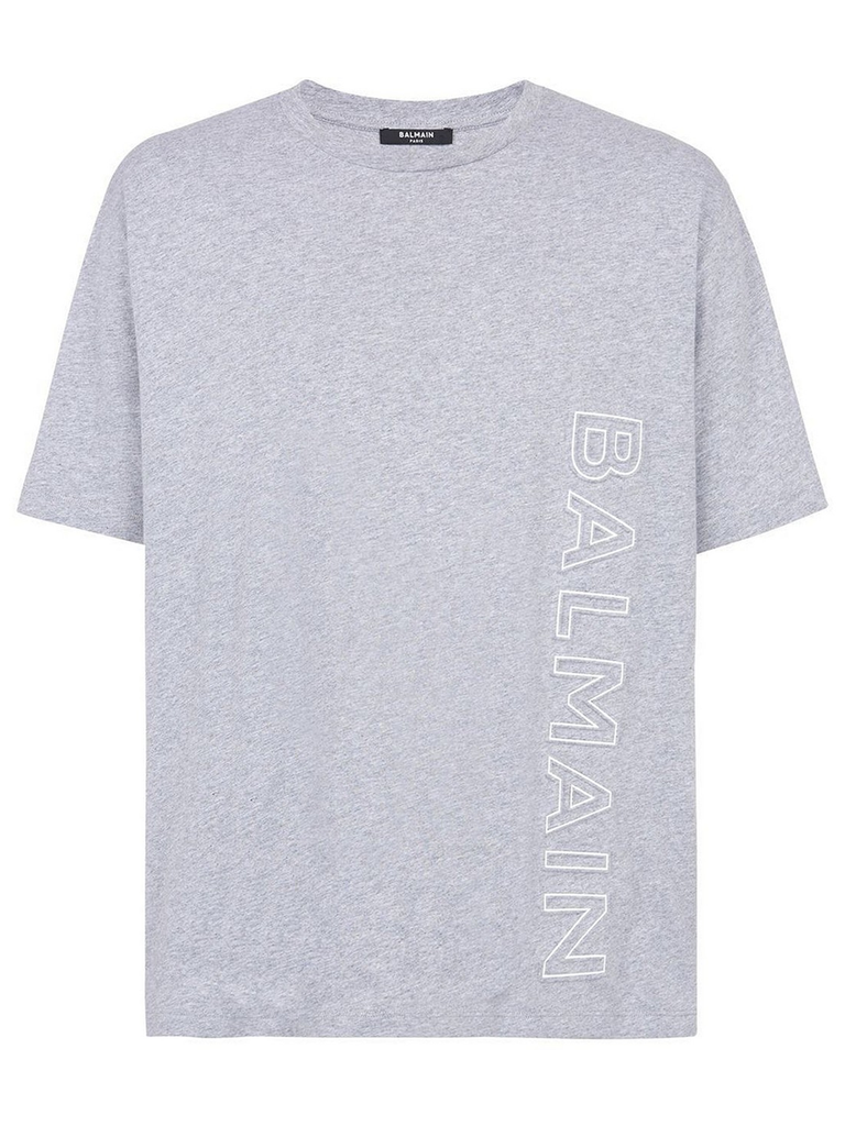 Balmain Vertical Embossed Logo T-Shirt in Grey