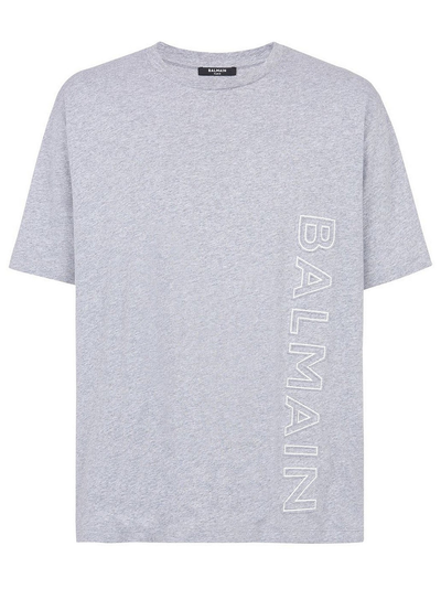 Balmain Vertical Embossed Logo T-Shirt in Grey