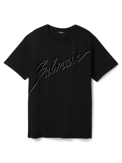 Balmain Flocked Balmain Black Letter Logo T-Shirt in Black