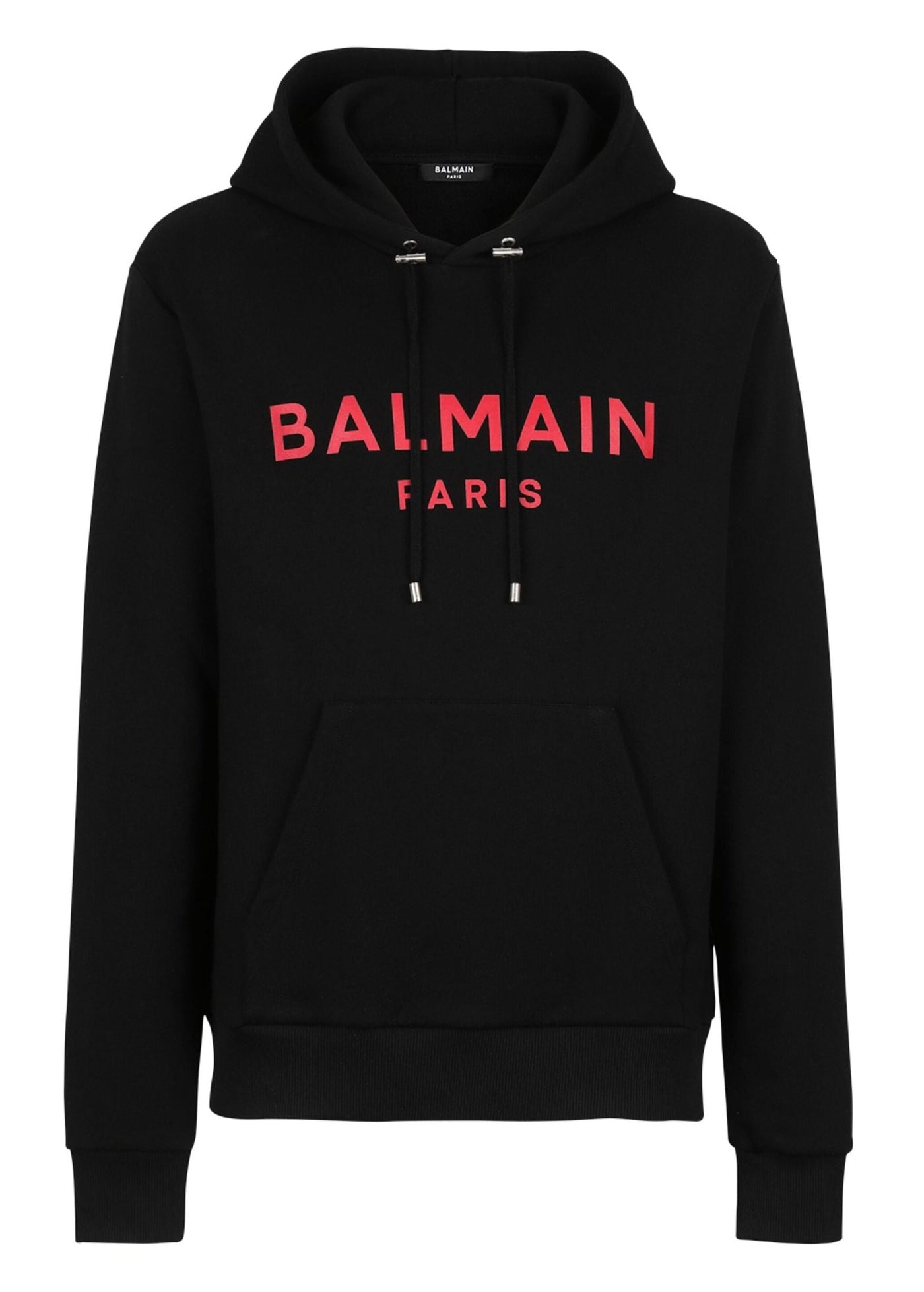 Balmain Paris Red Logo Printed Hoodie in Black