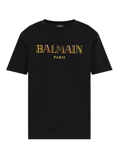 Balmain Paris Multi-Coloured Embroidered Logo T-Shirt in Black