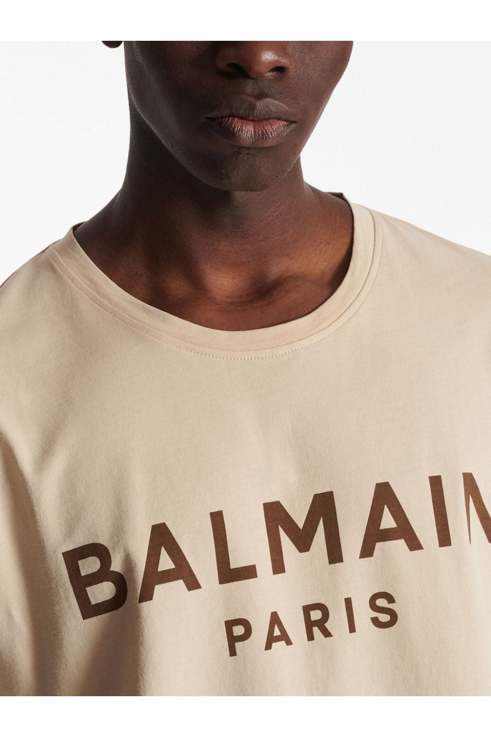 Balmain Brown Logo Print T-Shirt in Ivory Brown