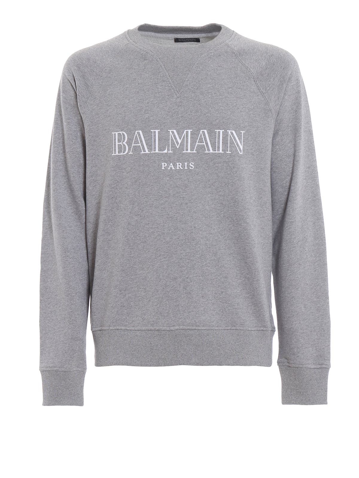 Balmain Silver Text Logo Sweatshirt in Grey