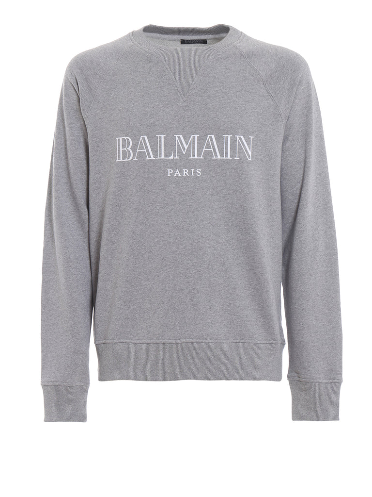 Balmain Silver Text Logo Sweatshirt in Grey