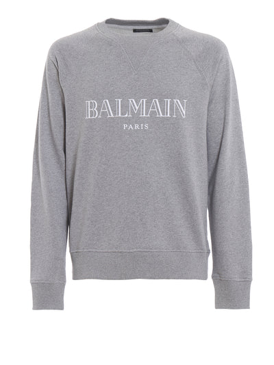 Balmain Silver Text Logo Sweatshirt in Grey