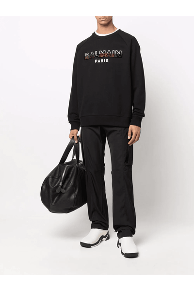 Balmain Paris Split Textured Logo Sweatshirt in Black