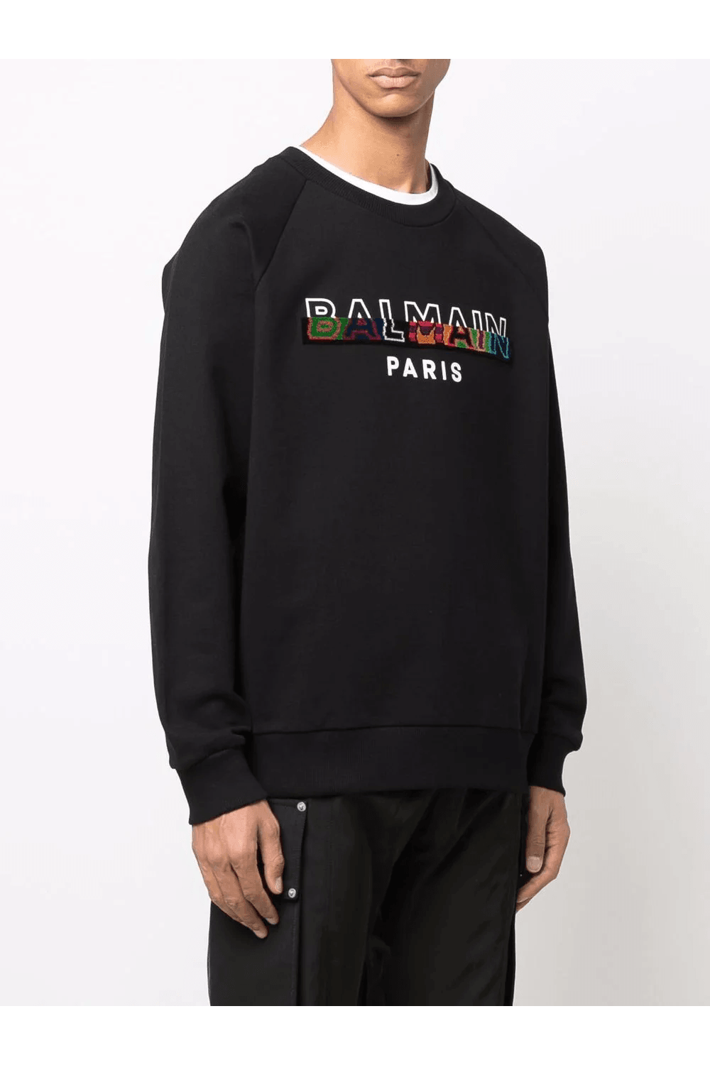Balmain Paris Split Textured Logo Sweatshirt in Black