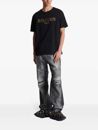 Balmain Paris Multi-Coloured Embroidered Logo T-Shirt in Black