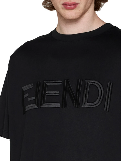 Fendi Embroidered FF Fendi Logo T-Shirt in Black