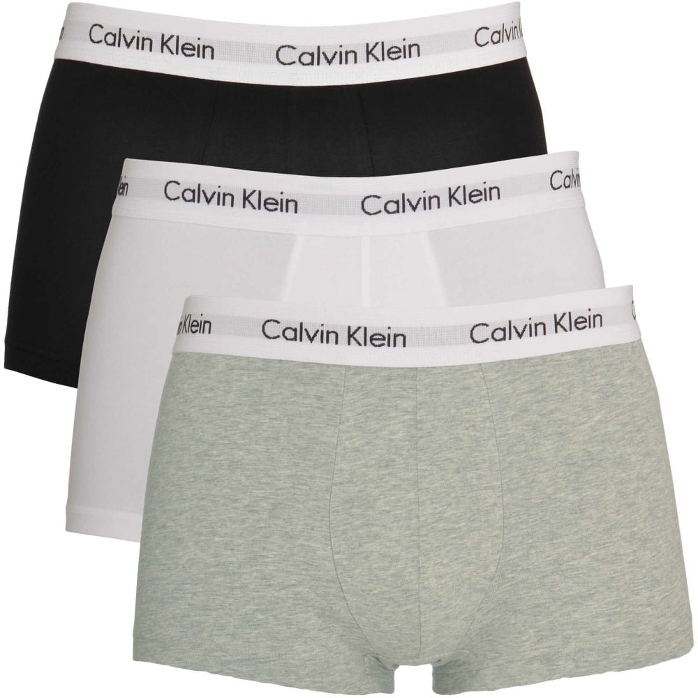 3 Pack Low Rise Trunks Underwear White Grey