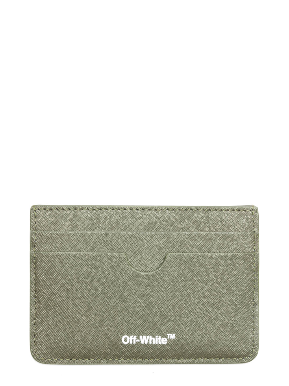 Off-White Striped Logo Card Holder in Military White Khaki