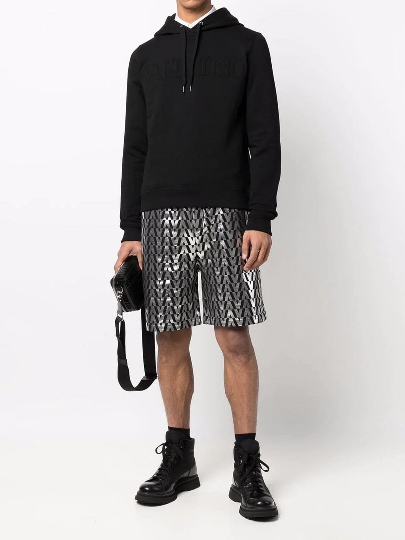 Valentino Embossed Logo Hoodie in Black