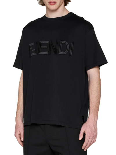 Fendi – T-Shirt mit aufgesticktem FF Fendi-Logo in Schwarz