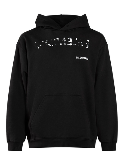 Balenciaga Hoodie Aus Baumwolle Mit Handgezeichnetem Logo Schwarz