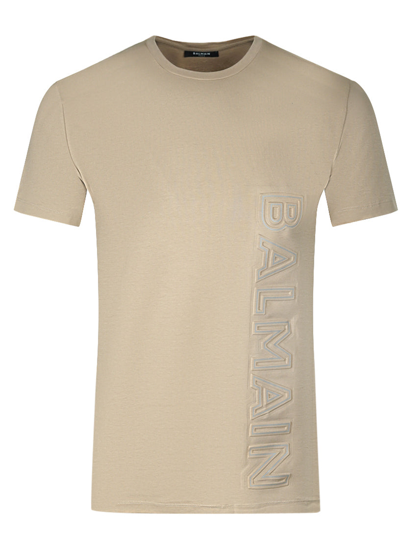 Braunes T-Shirt mit vertikal geprägtem Balmain-Logo