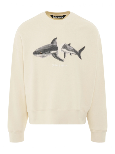 Palm Angels Broken Shark Logo Cream Sweatshirt