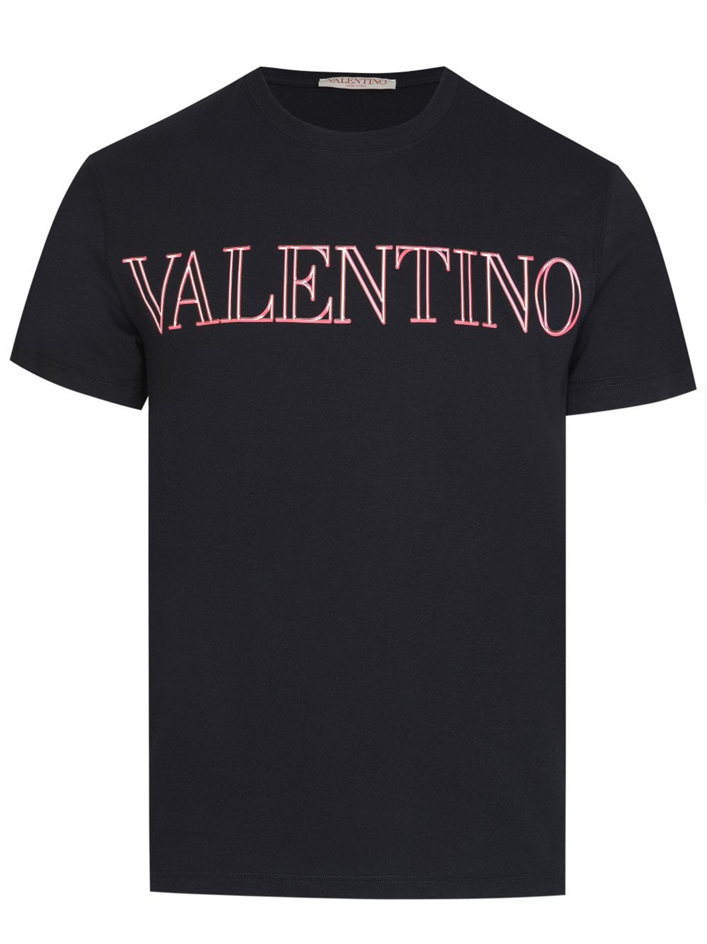 Valentino – Neon Universe – Schwarzes T-Shirt mit Aufdruck und rosa Umrissen