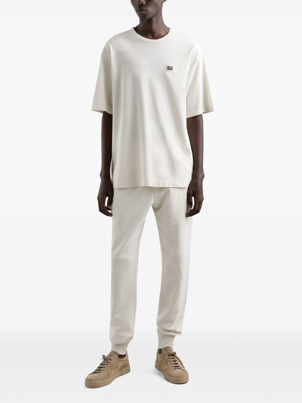 Dolce & Gabbana Small Metal Plaque T-Shirt in Off White