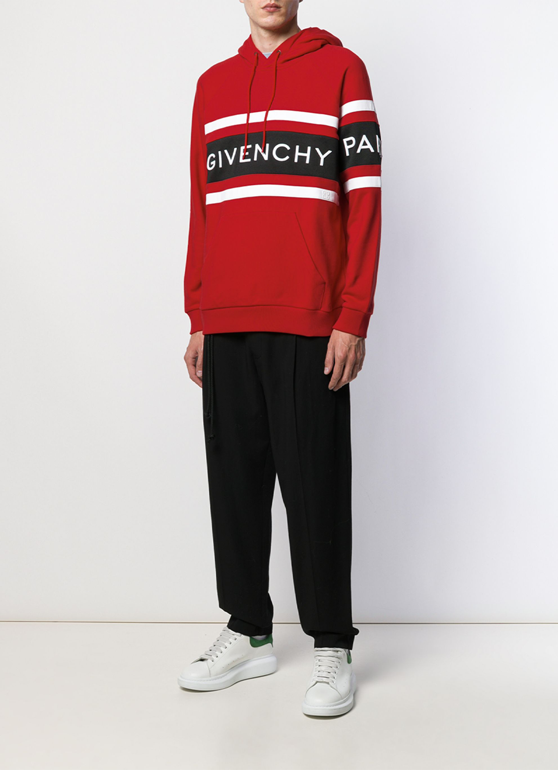 Givenchy Paris Contrasting Stripes Embroidered Hoodie in Red