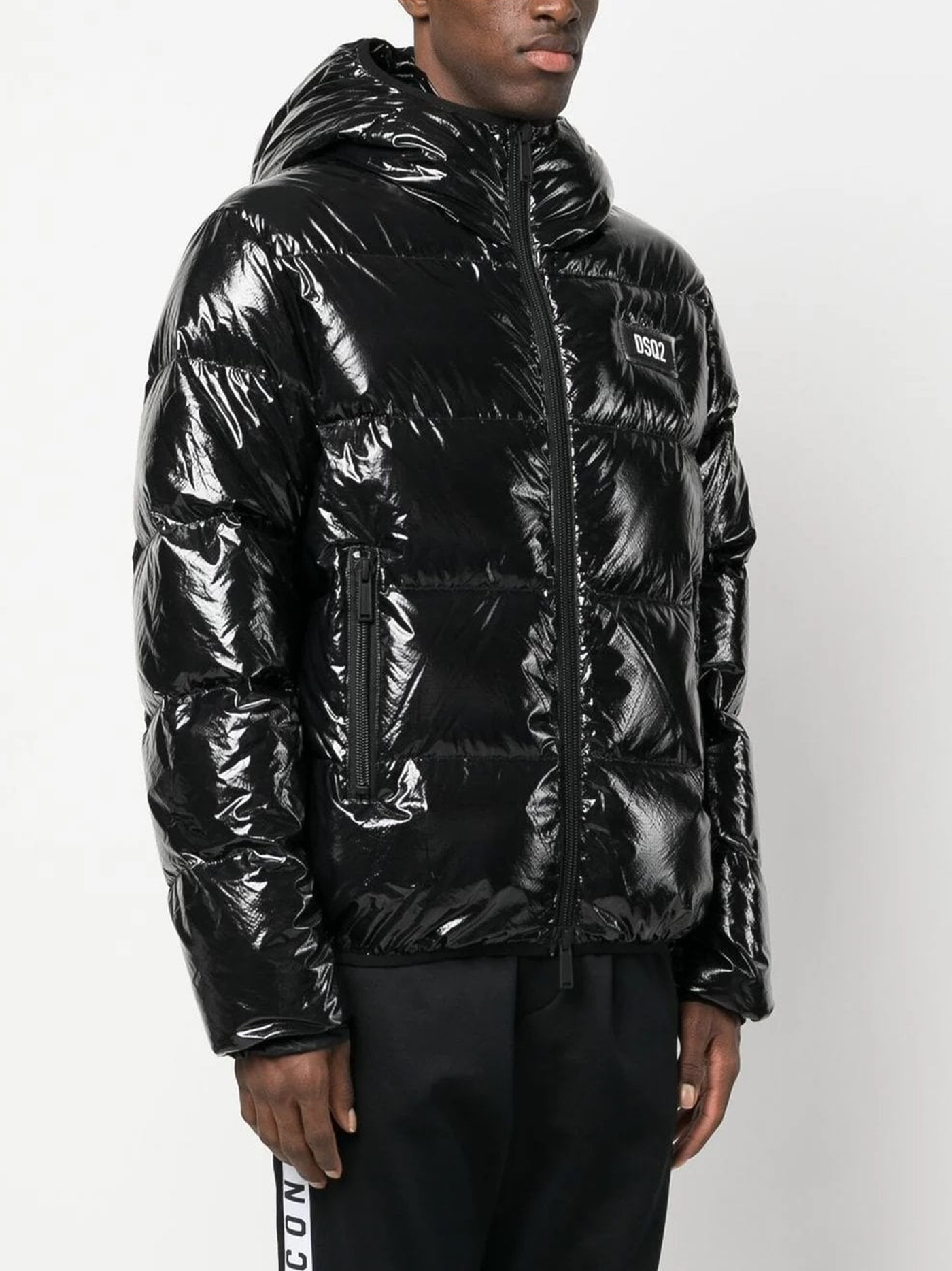 Dsquared2 Logo Patch Hooded Down Black Coat