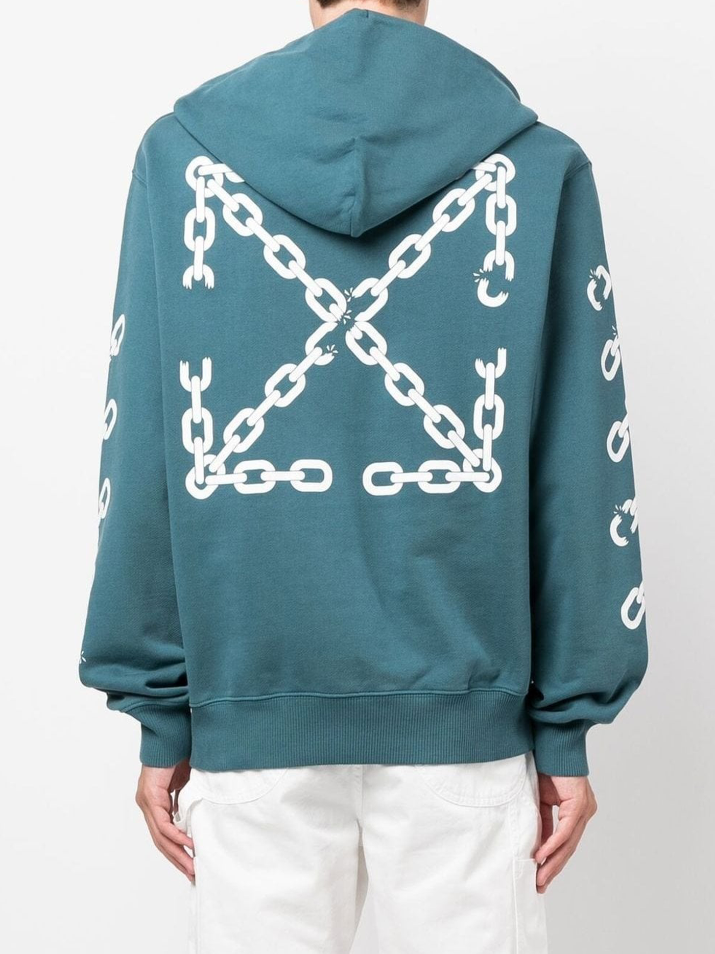 Off-White Chain Arrow Logo Printed Green Hoodie