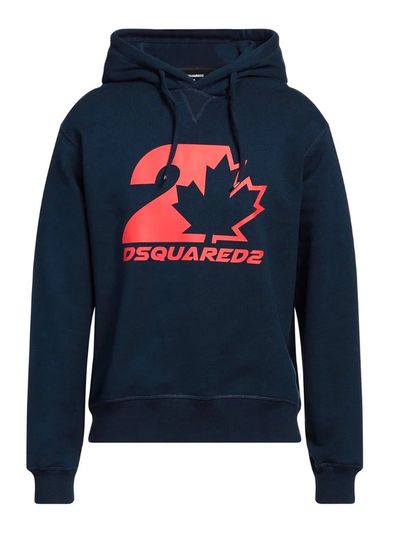 Dsquared2 Red Maple Leaf Printed Navy Hoodie
